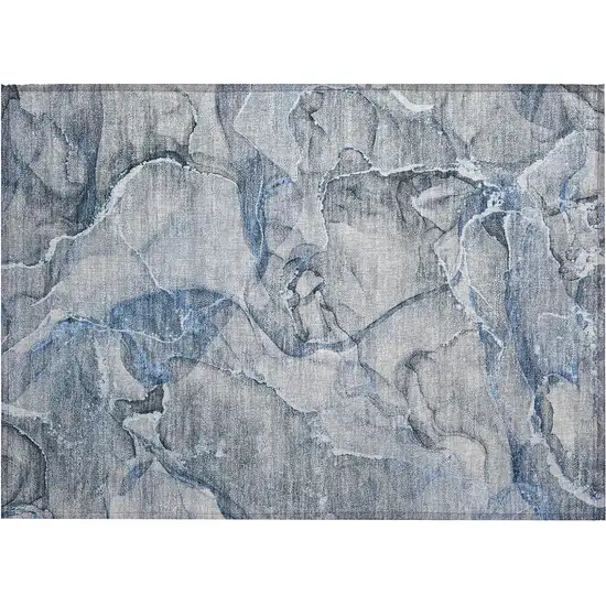 Blue and Gray Abstract Washable Non Skid Indoor Outdoor Area Rug Photo 2