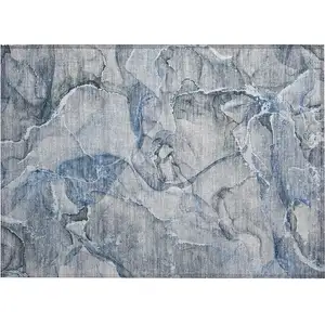 Photo of Blue and Gray Abstract Washable Non Skid Indoor Outdoor Area Rug