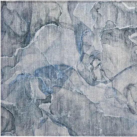 Blue and Gray Abstract Washable Non Skid Indoor Outdoor Area Rug Photo 7