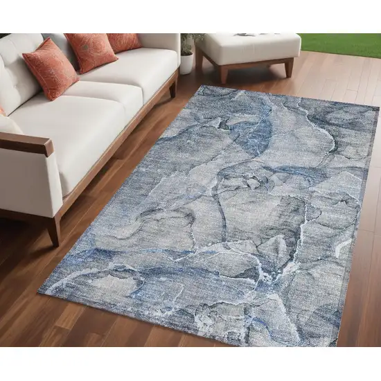 Blue and Gray Abstract Washable Non Skid Indoor Outdoor Area Rug Photo 1