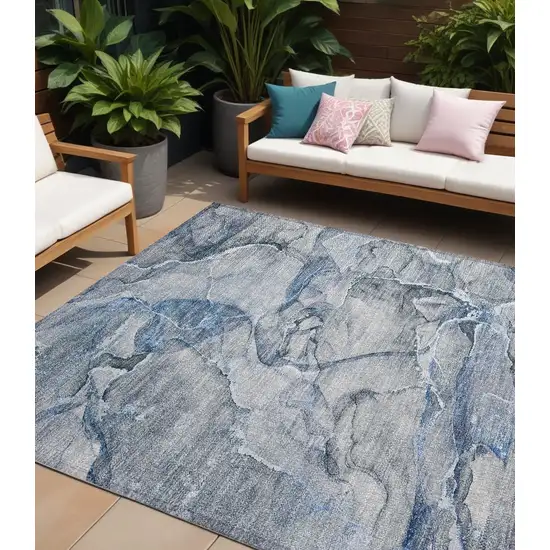 Blue and Gray Abstract Washable Non Skid Indoor Outdoor Area Rug Photo 1