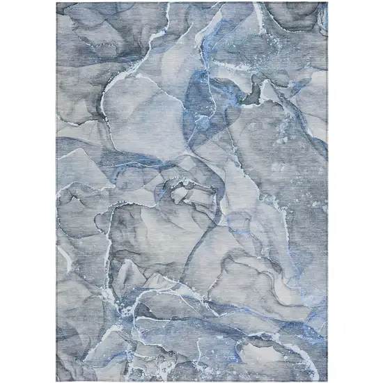 Blue and Gray Abstract Washable Non Skid Indoor Outdoor Area Rug Photo 5