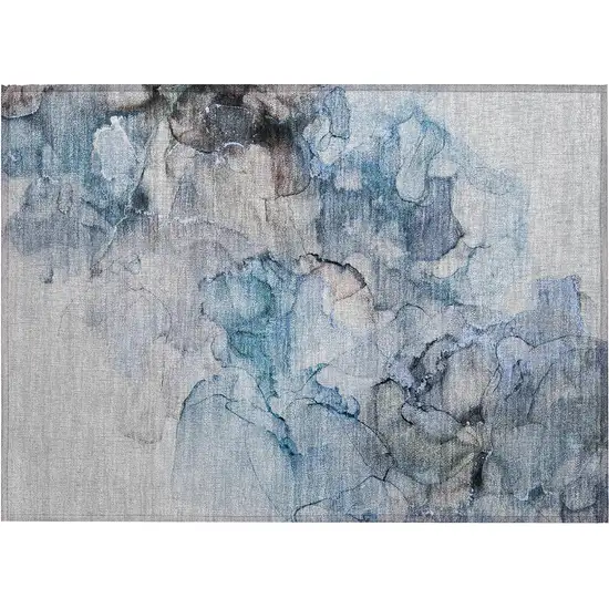 Blue and Gray Abstract Washable Non Skid Indoor Outdoor Area Rug Photo 2