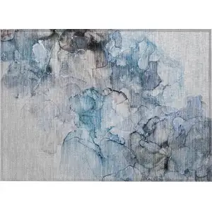 Photo of Blue and Gray Abstract Washable Non Skid Indoor Outdoor Area Rug