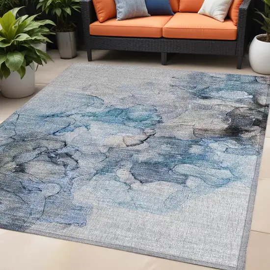 Blue and Gray Abstract Washable Non Skid Indoor Outdoor Area Rug Photo 1