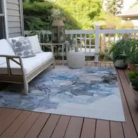 Photo of Blue and Gray Abstract Washable Non Skid Indoor Outdoor Area Rug