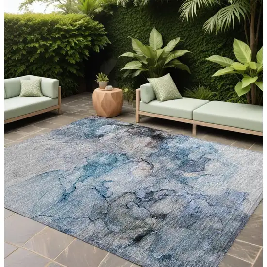 Blue and Gray Abstract Washable Non Skid Indoor Outdoor Area Rug Photo 1