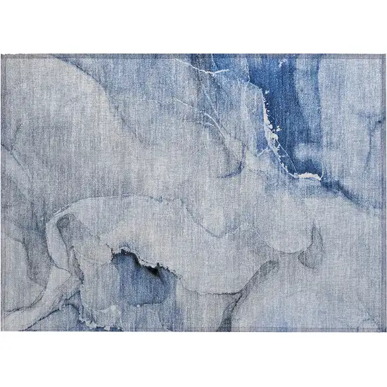 Blue and Gray Abstract Washable Non Skid Indoor Outdoor Area Rug Photo 1