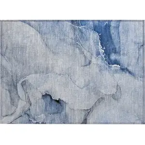 Photo of Blue and Gray Abstract Washable Non Skid Indoor Outdoor Area Rug