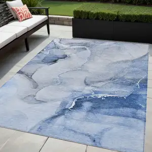 Photo of Blue and Gray Abstract Washable Non Skid Indoor Outdoor Area Rug