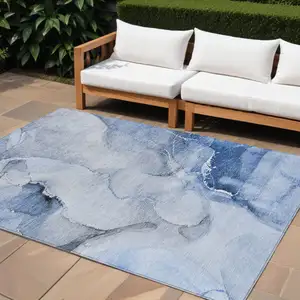 Photo of Blue and Gray Abstract Washable Non Skid Indoor Outdoor Area Rug