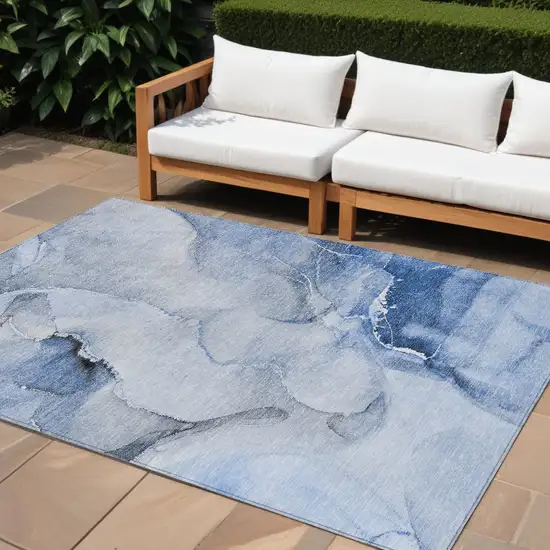 Blue and Gray Abstract Washable Non Skid Indoor Outdoor Area Rug Photo 1