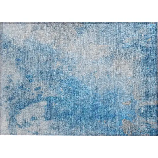 Blue and Gray Abstract Washable Non Skid Indoor Outdoor Area Rug Photo 2