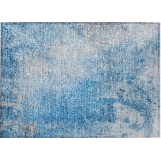 Blue and Gray Abstract Washable Non Skid Indoor Outdoor Area Rug Photo 5