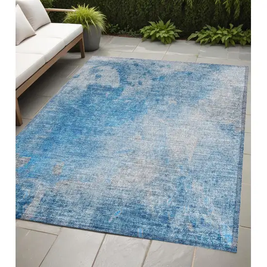 Blue and Gray Abstract Washable Non Skid Indoor Outdoor Area Rug Photo 1