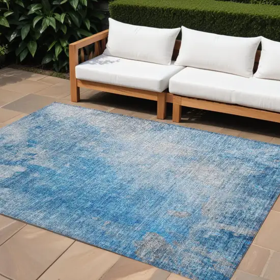 Blue and Gray Abstract Washable Non Skid Indoor Outdoor Area Rug Photo 1