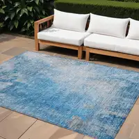 Photo of Blue and Gray Abstract Washable Non Skid Indoor Outdoor Area Rug