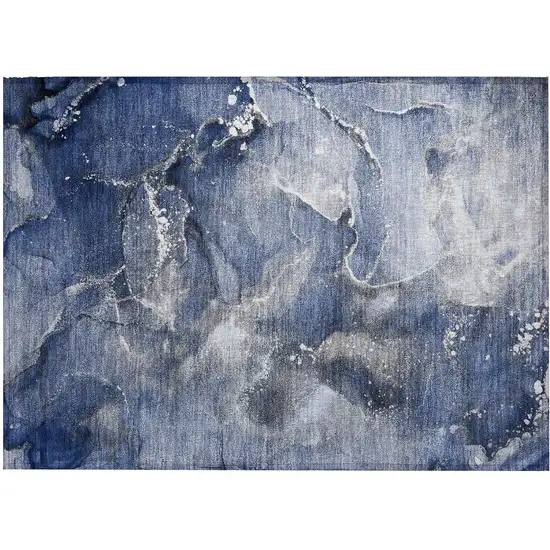 Blue and Gray Abstract Washable Non Skid Indoor Outdoor Area Rug Photo 2