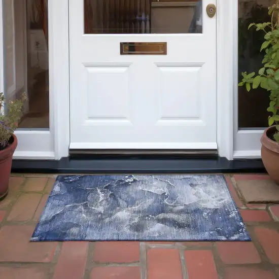 Blue and Gray Abstract Washable Non Skid Indoor Outdoor Area Rug Photo 8