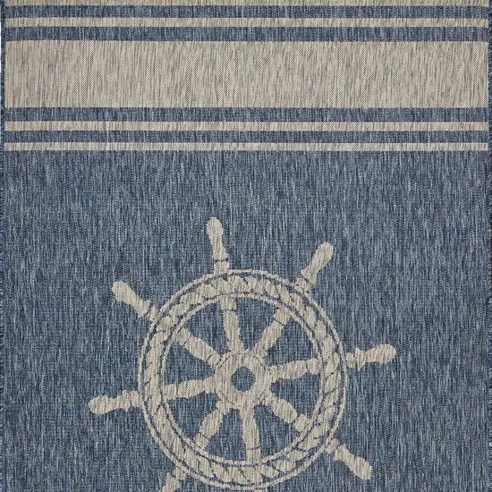 Blue and Gray Captain's Wheel Stain Resistant Indoor Outdoor Area Rug Photo 8