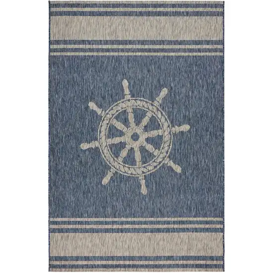 Blue and Gray Captain's Wheel Stain Resistant Indoor Outdoor Area Rug Photo 2