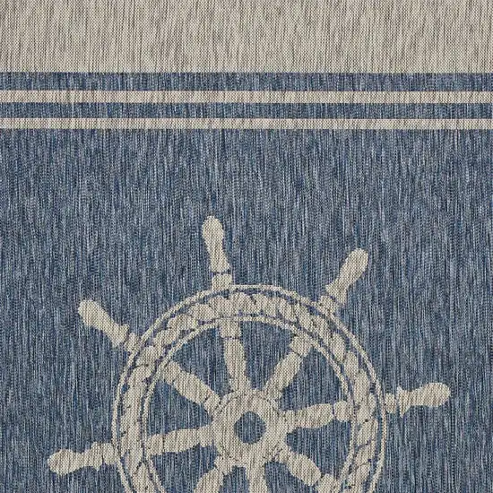 Blue and Gray Captain's Wheel Stain Resistant Indoor Outdoor Area Rug Photo 6