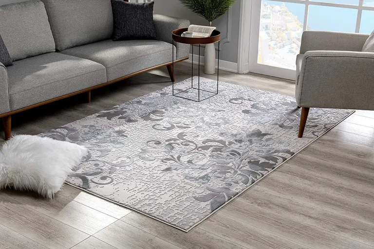 Blue and Gray Floral Filigree Area Rug Photo 1