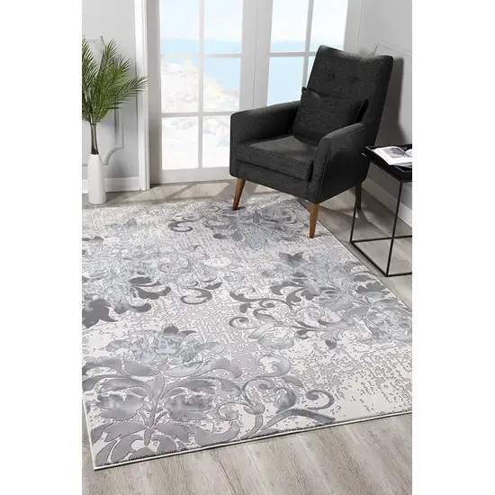 Blue and Gray Floral Filigree Area Rug Photo 3