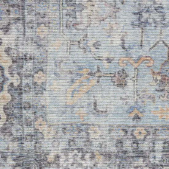 Blue and Gray Floral Medallion Power Loom Distressed Washable Area Rug Photo 5