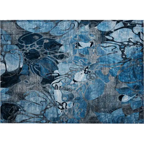 Blue and Gray Abstract Washable Indoor Outdoor Area Rug Photo 2