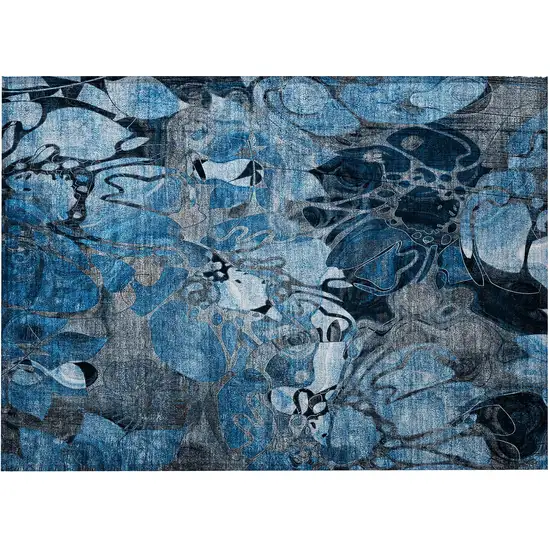 Blue and Gray Abstract Washable Indoor Outdoor Area Rug Photo 5