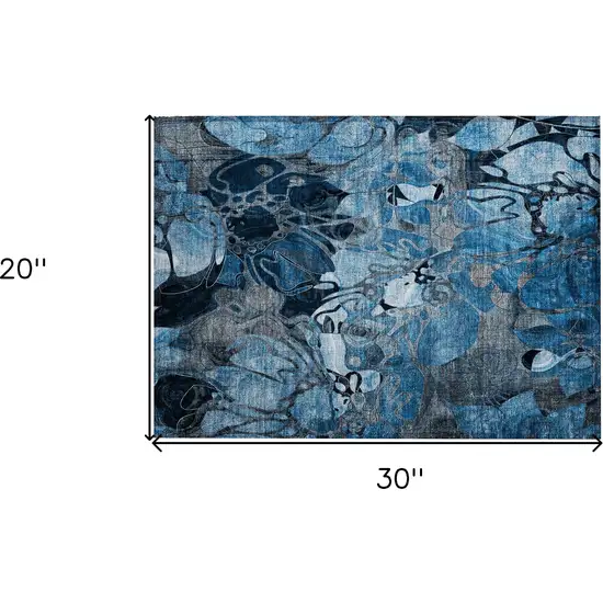 Blue and Gray Abstract Washable Indoor Outdoor Area Rug Photo 3