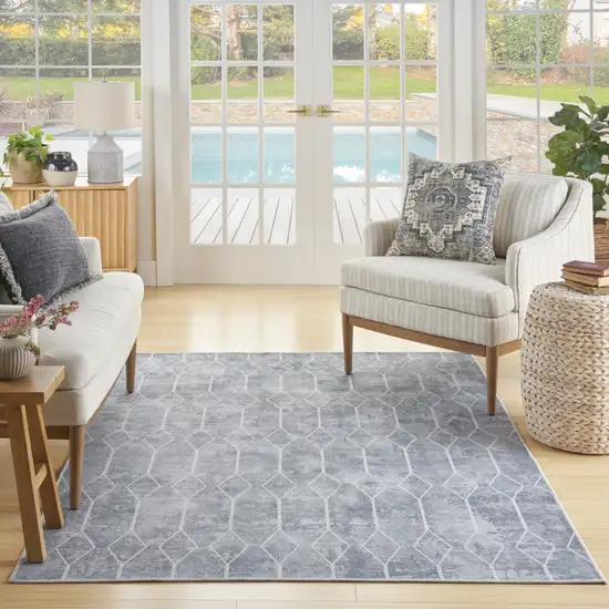 Blue and Gray Geometric Power Loom Washable Area Rug Photo 8