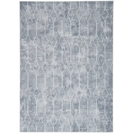 Blue and Gray Geometric Power Loom Washable Area Rug Photo 1