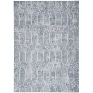 Photo of Blue and Gray Geometric Power Loom Washable Area Rug