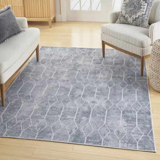 Blue and Gray Geometric Power Loom Washable Area Rug Photo 7