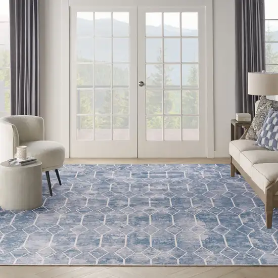 Blue and Gray Geometric Power Loom Washable Area Rug Photo 8