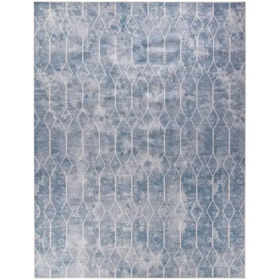 Blue and Gray Geometric Power Loom Washable Area Rug Photo 1