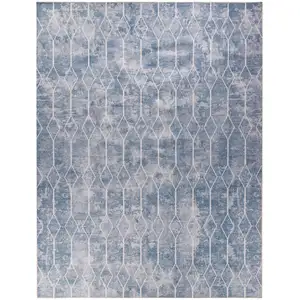 Photo of Blue and Gray Geometric Power Loom Washable Area Rug