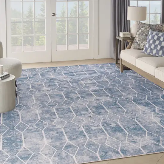 Blue and Gray Geometric Power Loom Washable Area Rug Photo 7