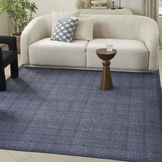 Blue and Gray Geometric Power Loom Washable Non Skid Area Rug Photo 6