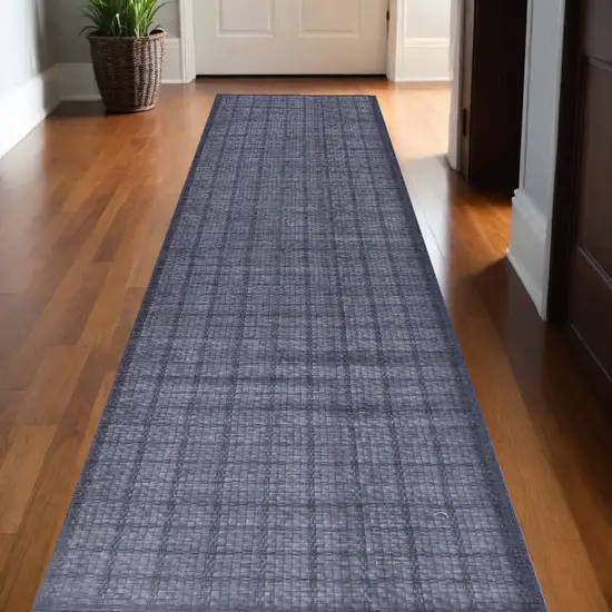 Blue and Gray Geometric Power Loom Washable Non Skid Runner Rug Photo 1