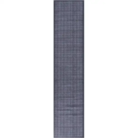 Blue and Gray Geometric Power Loom Washable Non Skid Runner Rug Photo 2