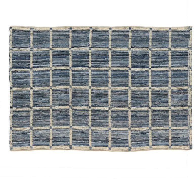 Blue and Gray Grid Area Rug Photo 1