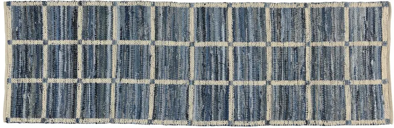 Blue and Gray Grid Runner Rug Photo 1