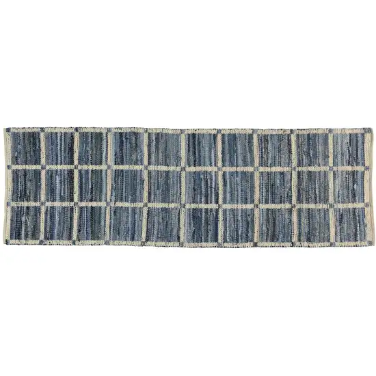 Blue and Gray Grid Runner Rug Photo 1