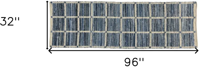 Blue and Gray Grid Runner Rug Photo 4