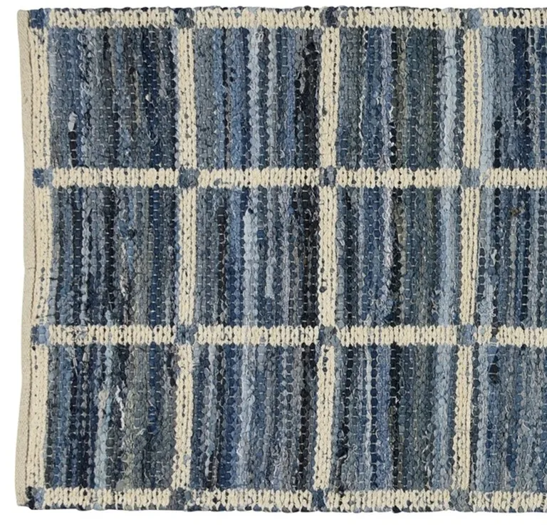 Blue and Gray Grid Runner Rug Photo 3