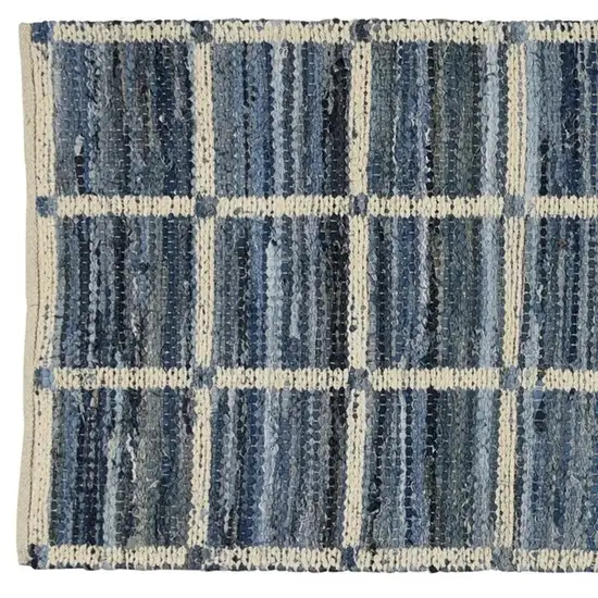 Blue and Gray Grid Runner Rug Photo 3