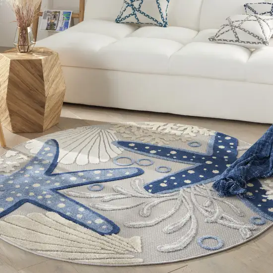 Blue And Gray Round Indoor Outdoor Area Rug Photo 7